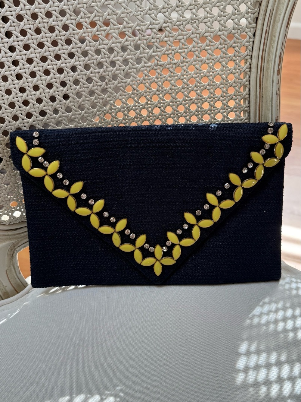 JB by Julie Brown Navy Envelope Clutch with Yellow Jewel Vine